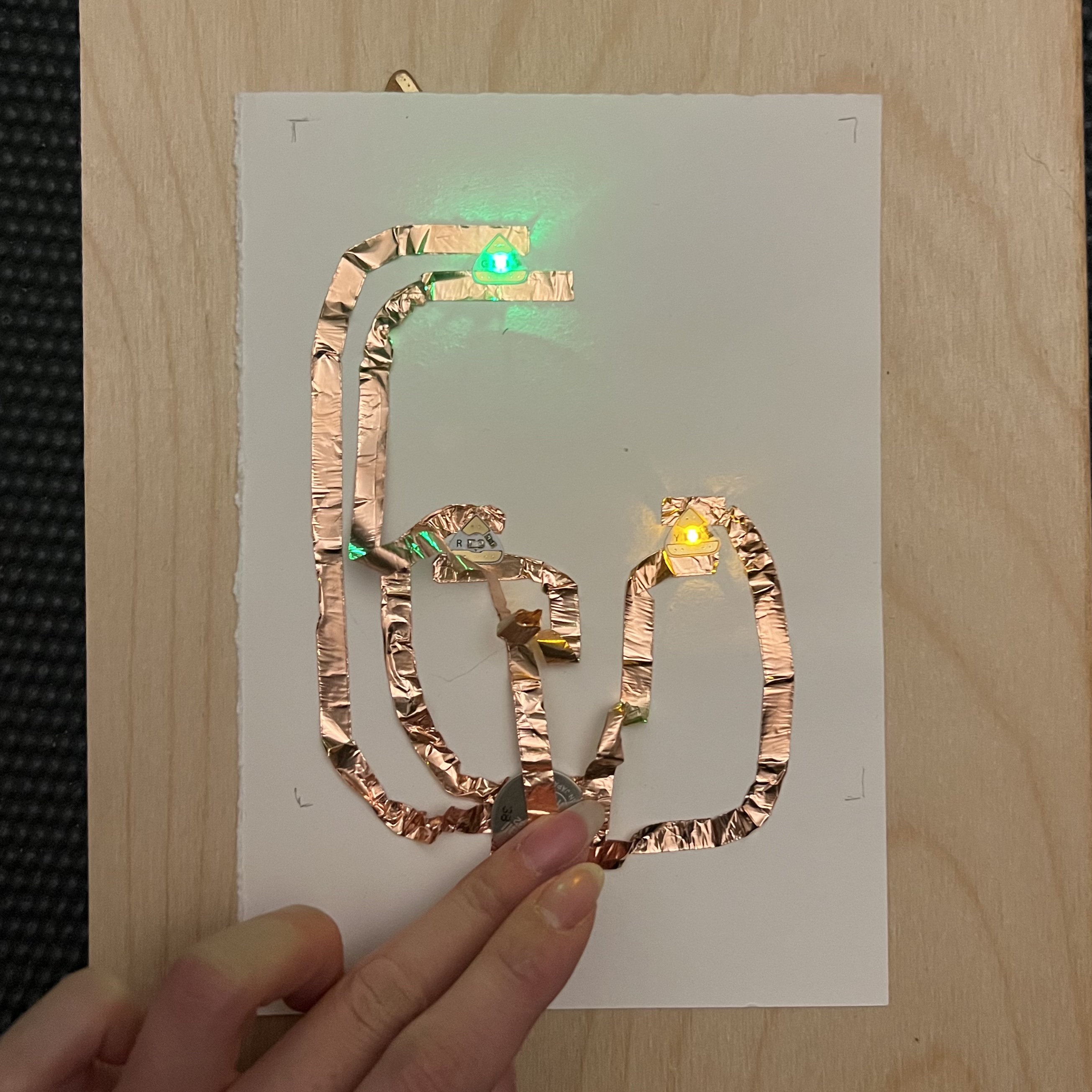 Green and yellow LED lights work, red LED light still not being conductive 