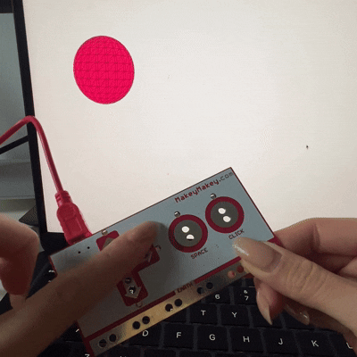 Using left and right arrow keys on Makey Makey to control speed of sphere