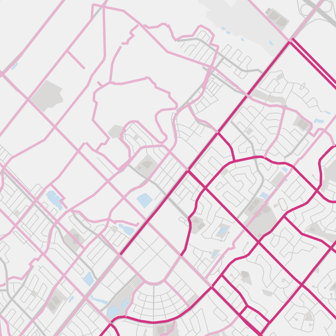 Mapbox bivariate data of cycling routes in Oakville